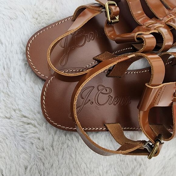 NEW J. Crew Fisherman Sandals Shiny Spazzolato Leather Brown 9 - Picture 3 of 10